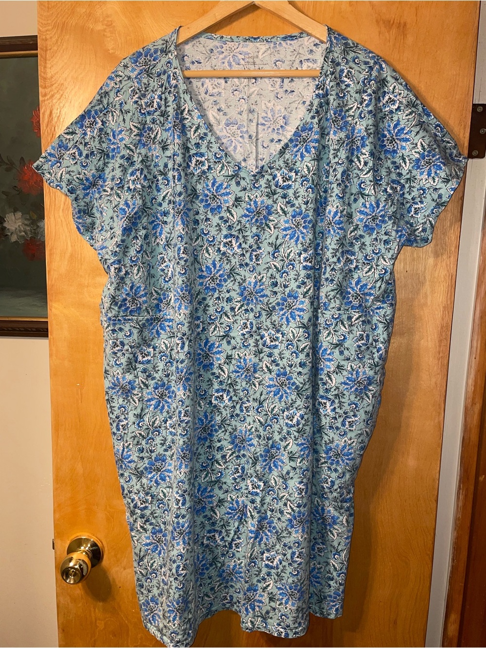 J. Jill Blue Floral V-Neck T-Shirt Dress